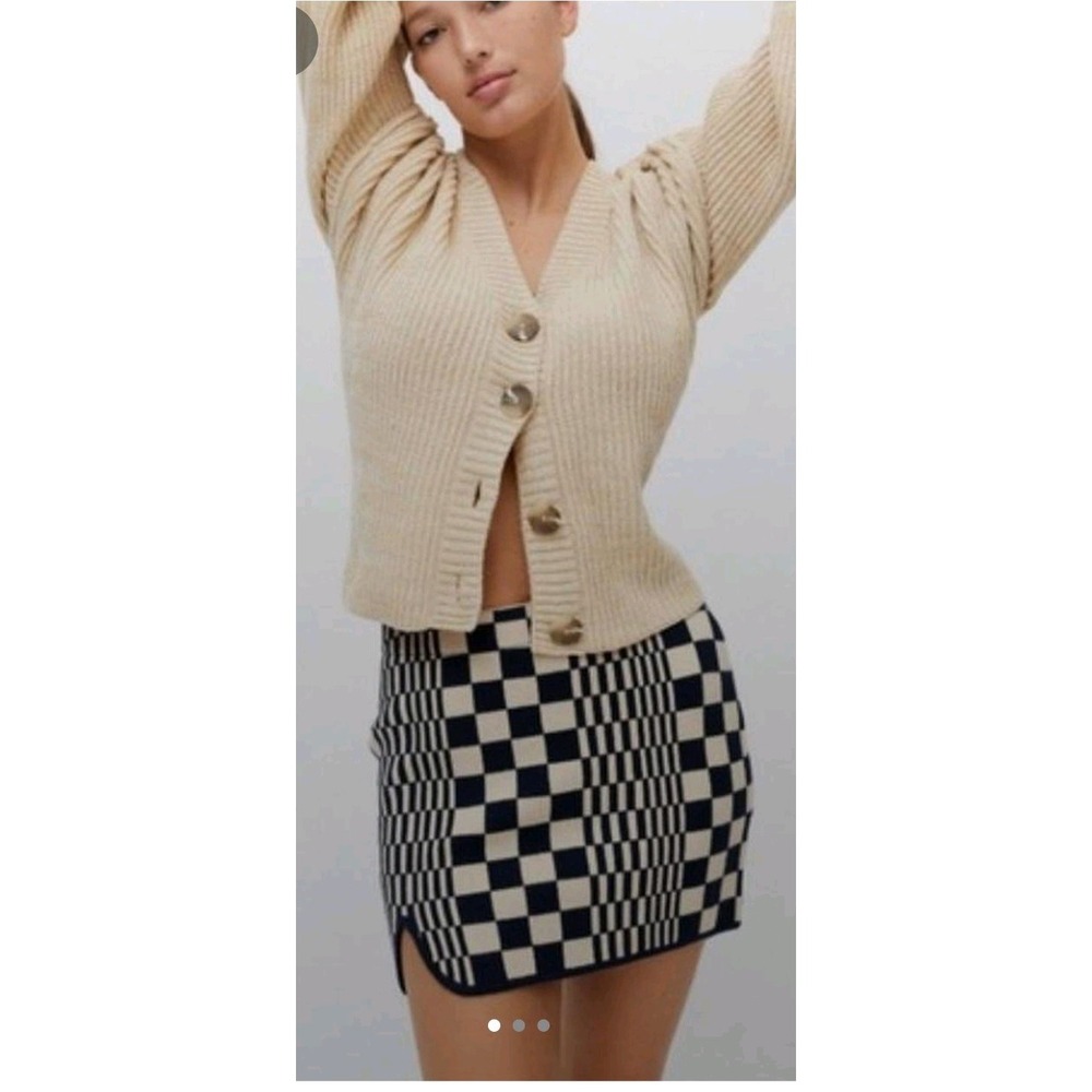 Urban Outfitters Tallulah Notch Sweater Skirt Checkered Pattern Blk/Tan Size Sma